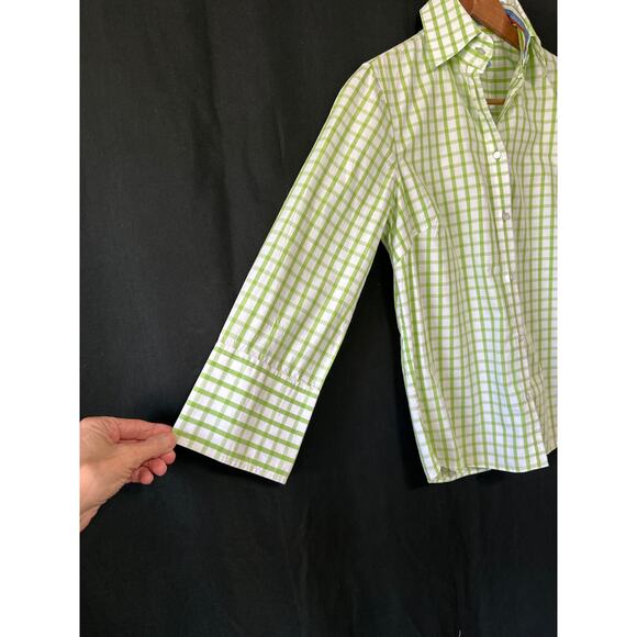 J.McLaughlin Checkered Button Up Shirt Sz 0 Pistachio Green Designer Luxury - Picture 2 of 13